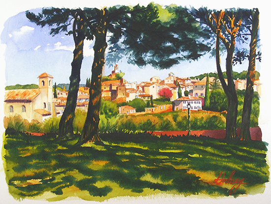 Watercolor Painting of Lourmarin, France by John Hulsey